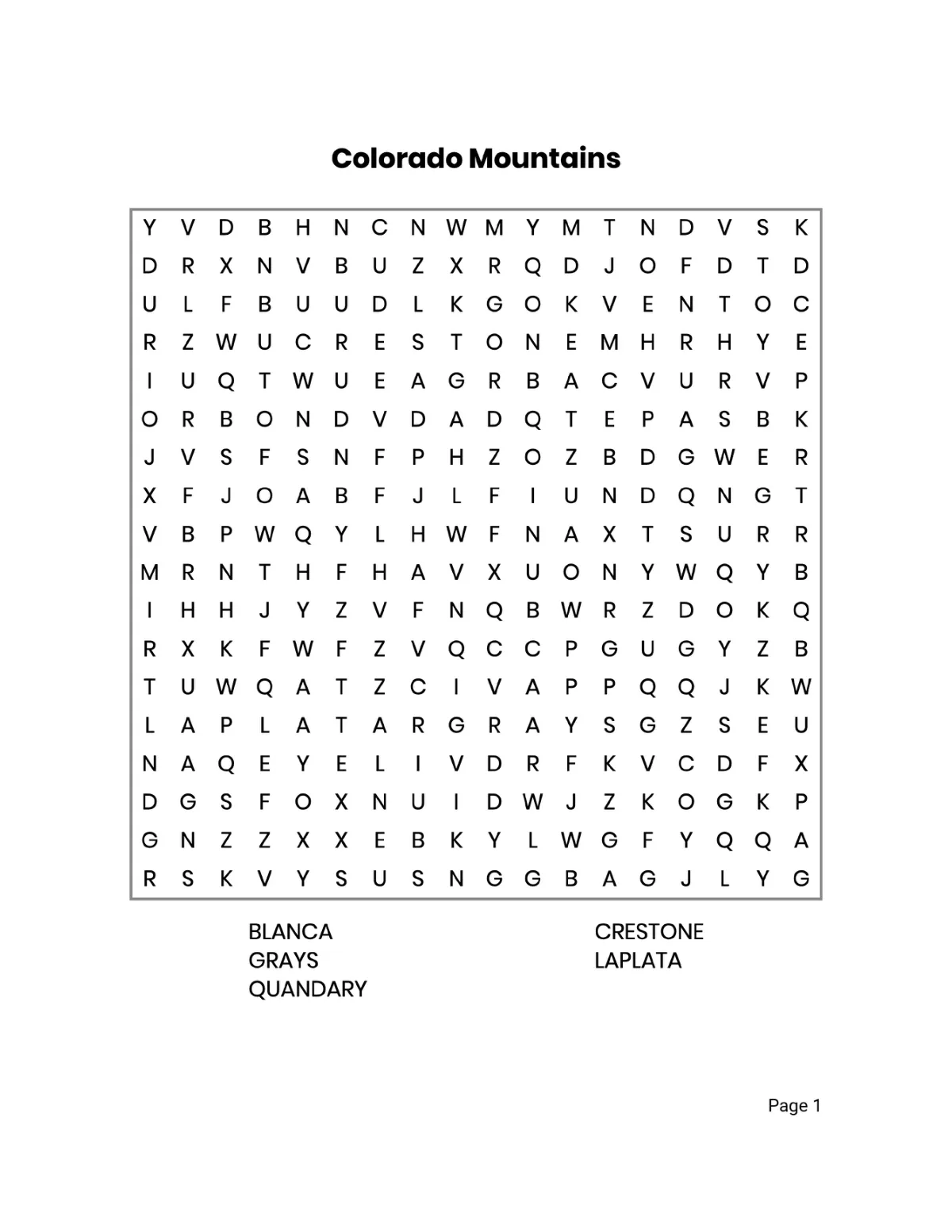 US Geography Word Search